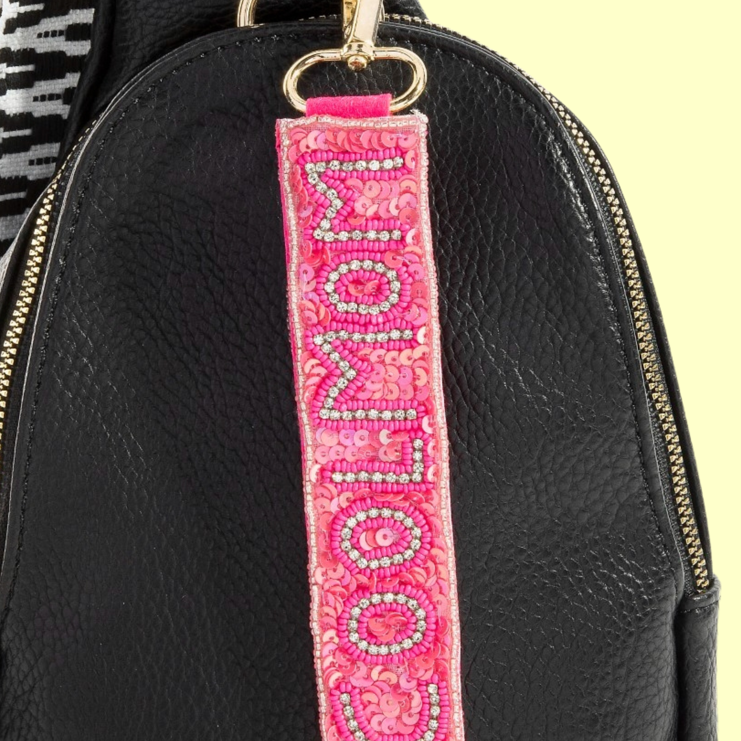 Pink Cool MOM Seed Beaded Crystal Lanyard Keychain