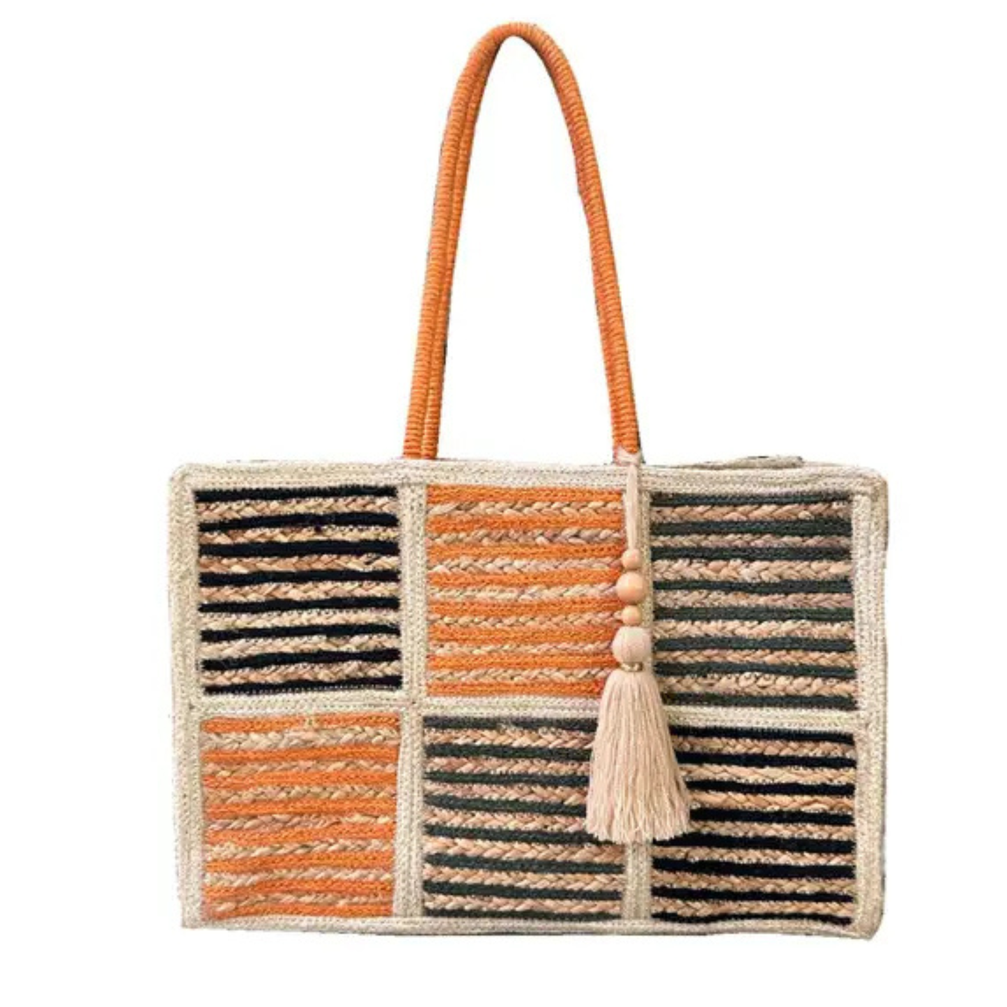 Brunch in Bali Striped Jute Tote Bag