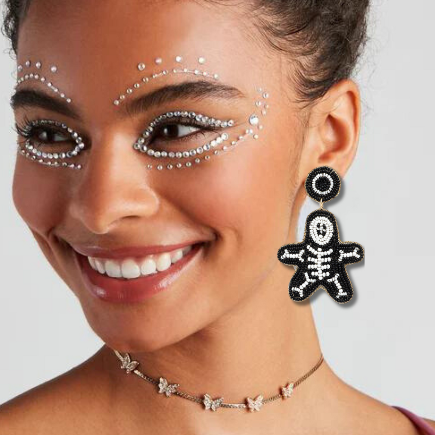 X-Ray Skeleton Seed Beaded Halloween Theme Earrings