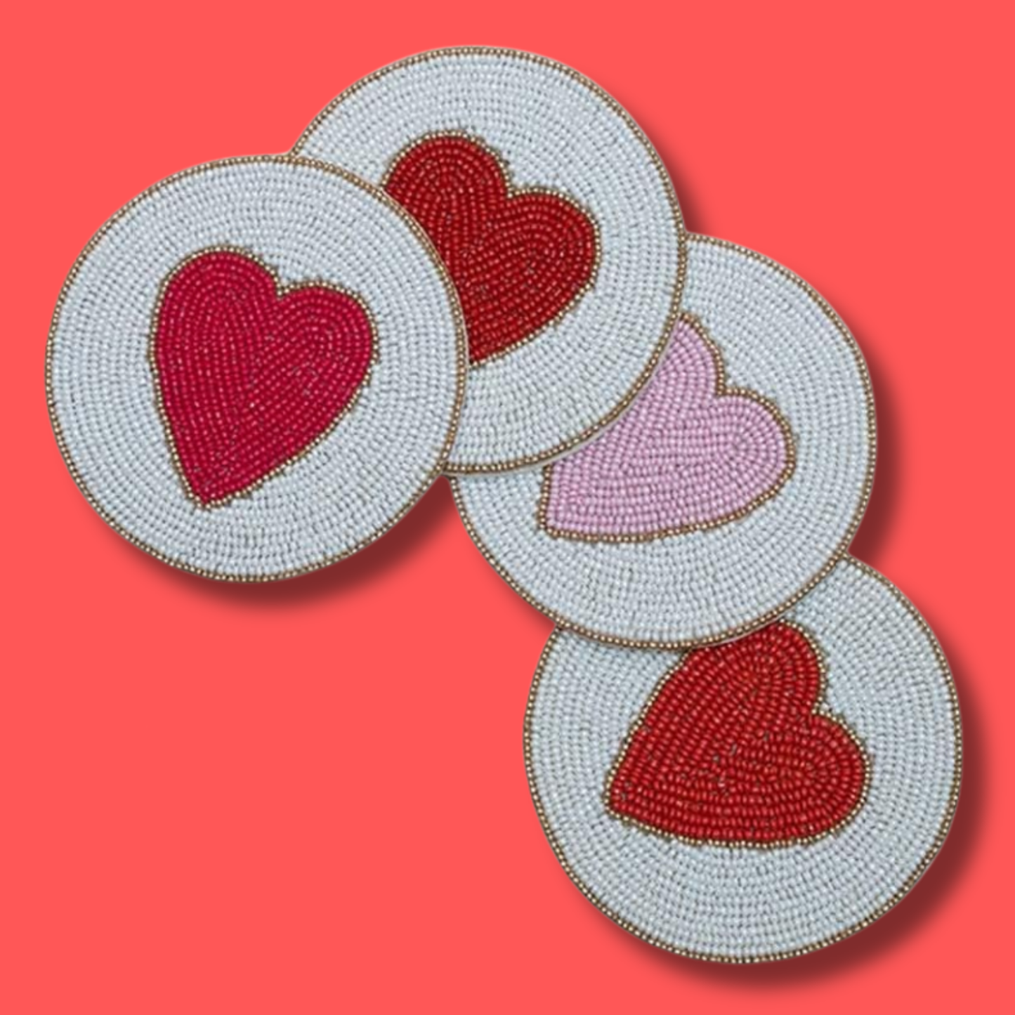Heart to Heart Beaded Set of 4 Coasters