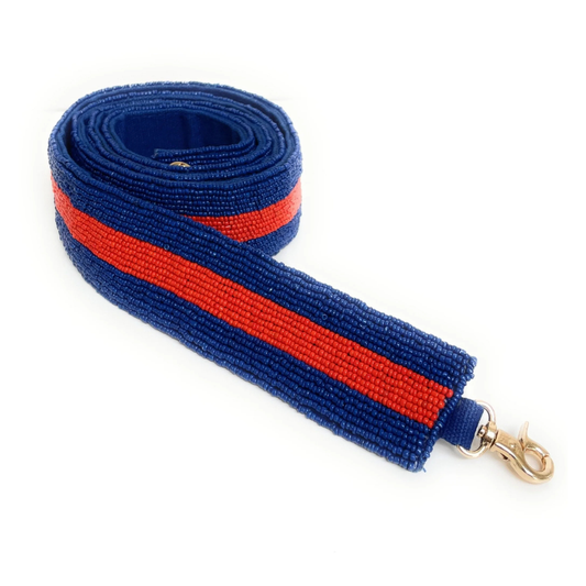 Blue Red Striped Beaded Crossbody Bag Strap