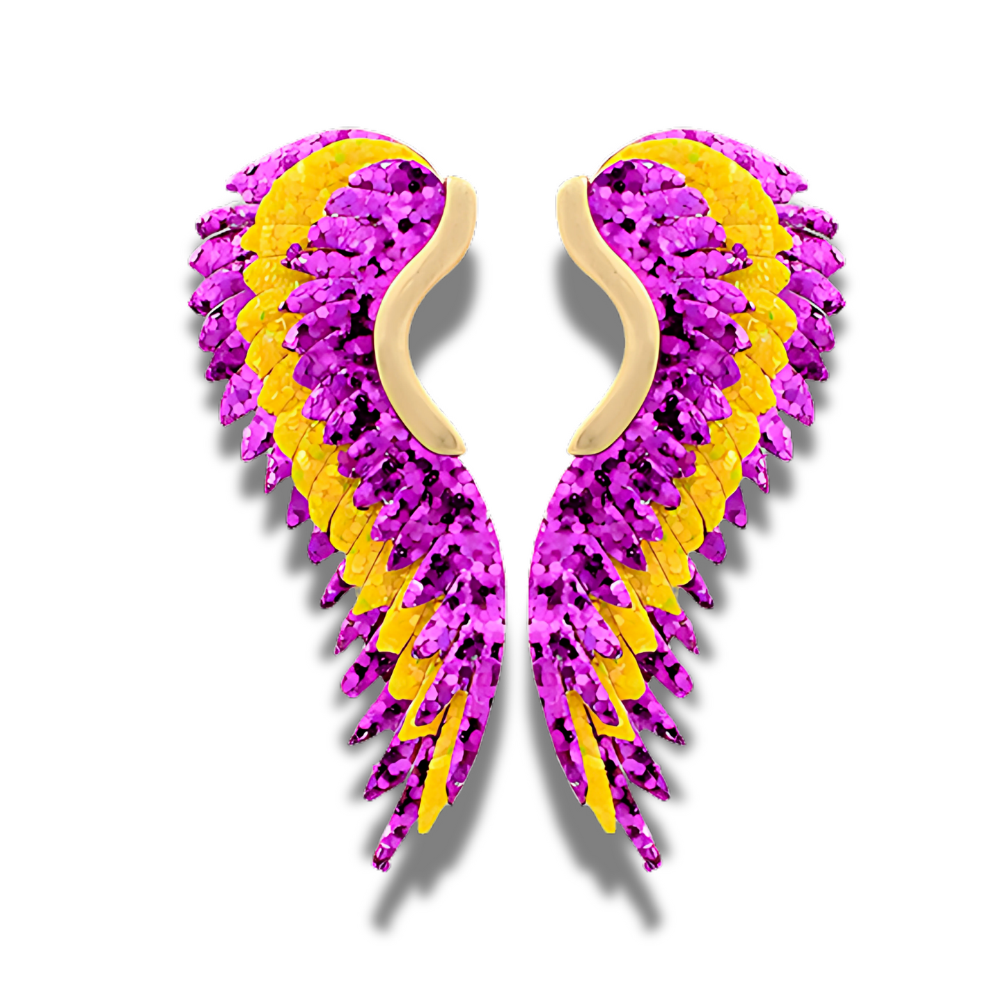 LSU Football Purple Gold Angel Wing Sequin Fan Earrings