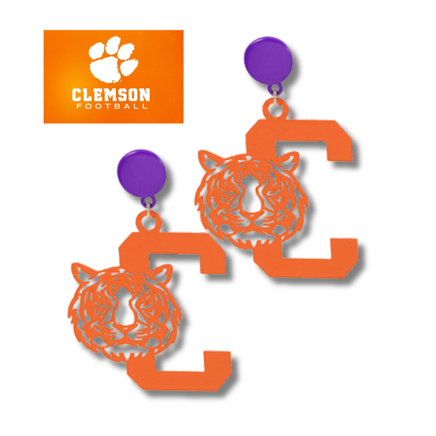 Clemson Tigers Football Acrylic Orange Purple Earrings
