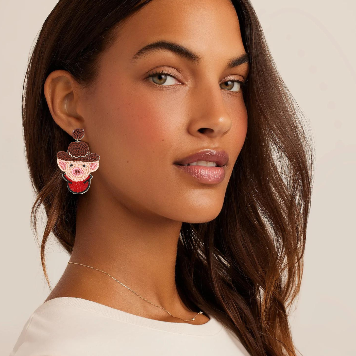 Quick Draw Pig McGraw Seed Bead Earrings