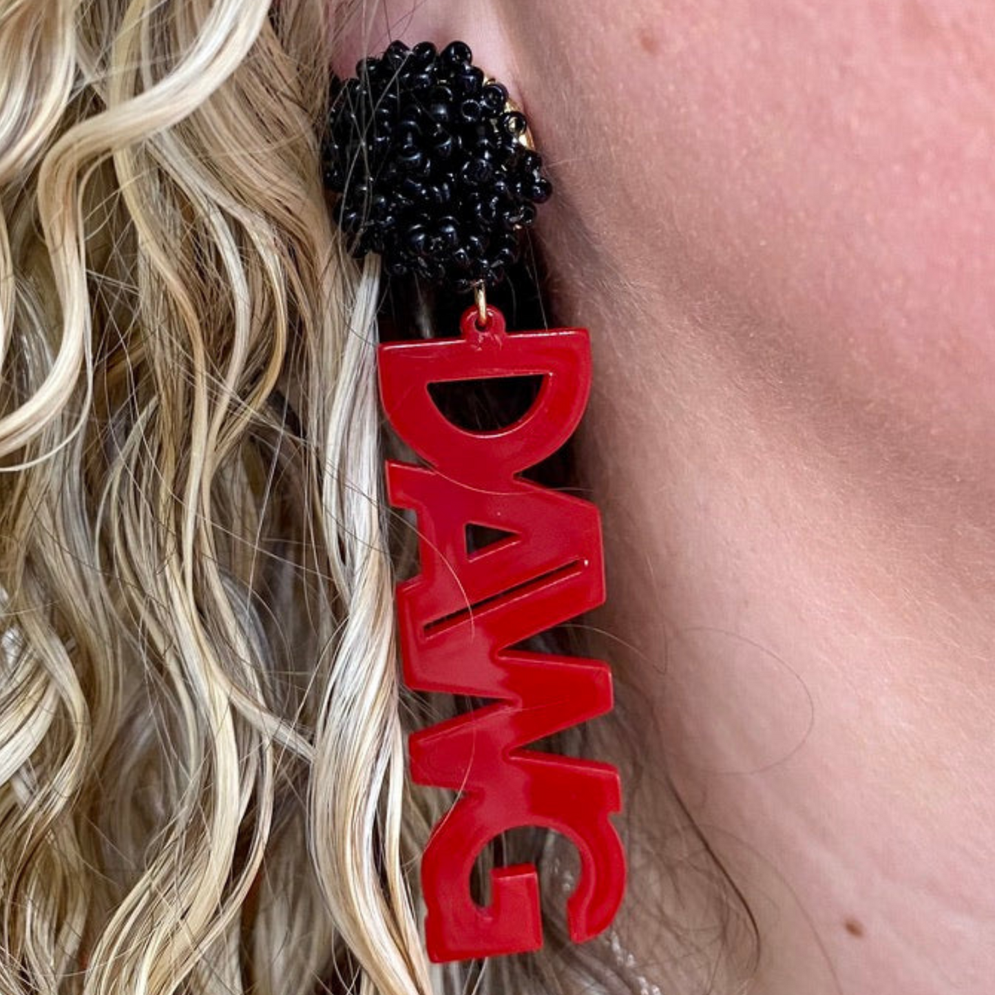 UGA DAWG Bead Acrylic Football Team Word Earrings