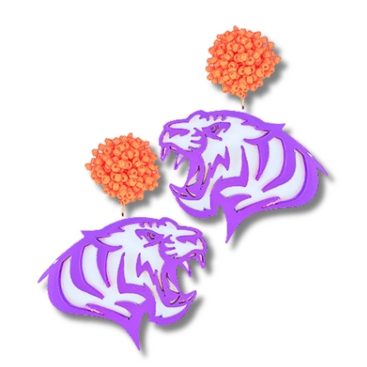 Clemson Tigers Football Acrylic Orange Purple Beaded Earrings