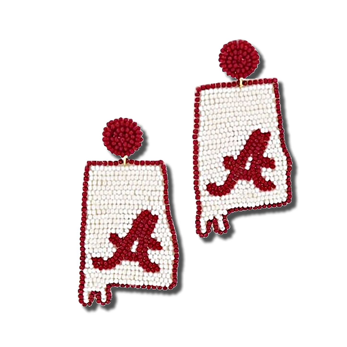 University Alabama Football Beaded STATE Logo Earrings