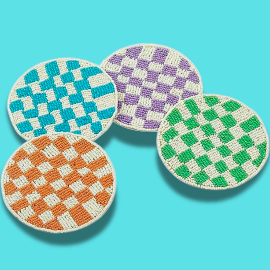 Checkered Beaded Set of 4 Coasters