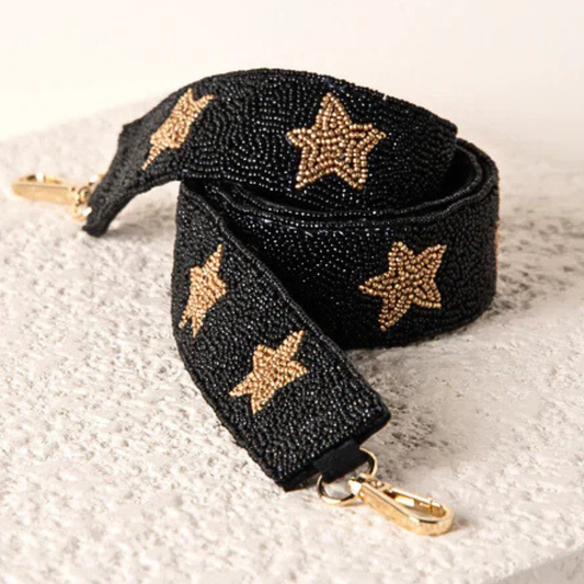 Black Gold Star Beaded Crossbody Bag Strap