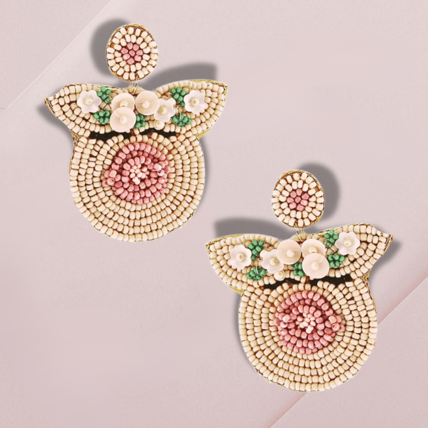Boho Flower Crown Pig Beaded Earrings