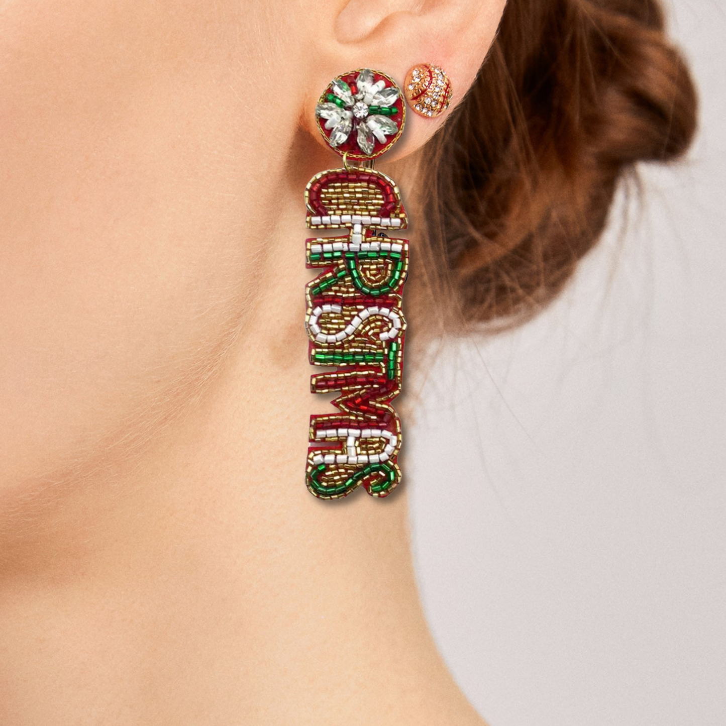 Merry Christmas Words Glass Beaded Sparkle Earrings