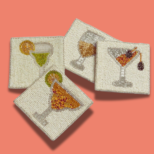 Cocktail Theme Beaded Set of 4 Coasters