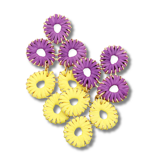 LSU University Tigers Raffia Disc Wrapped Football Earrings