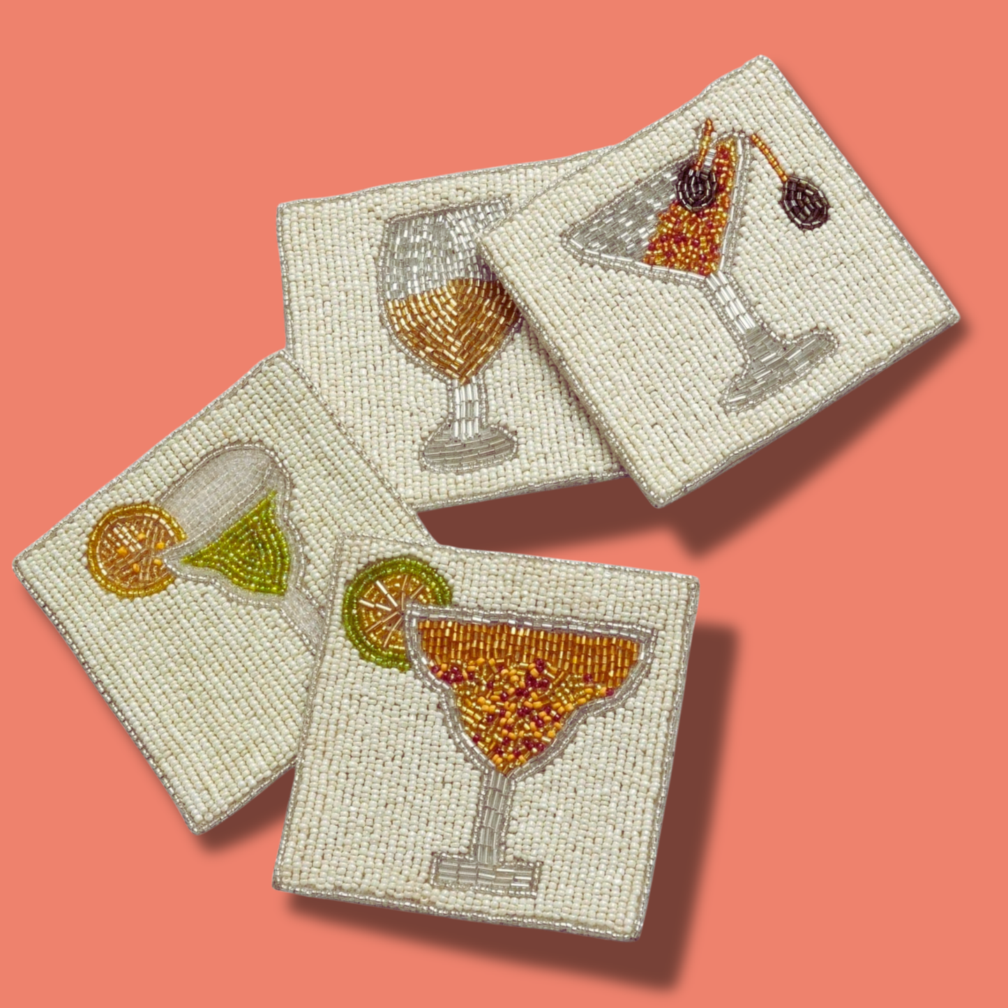 Cocktail Theme Beaded Set of 4 Coasters