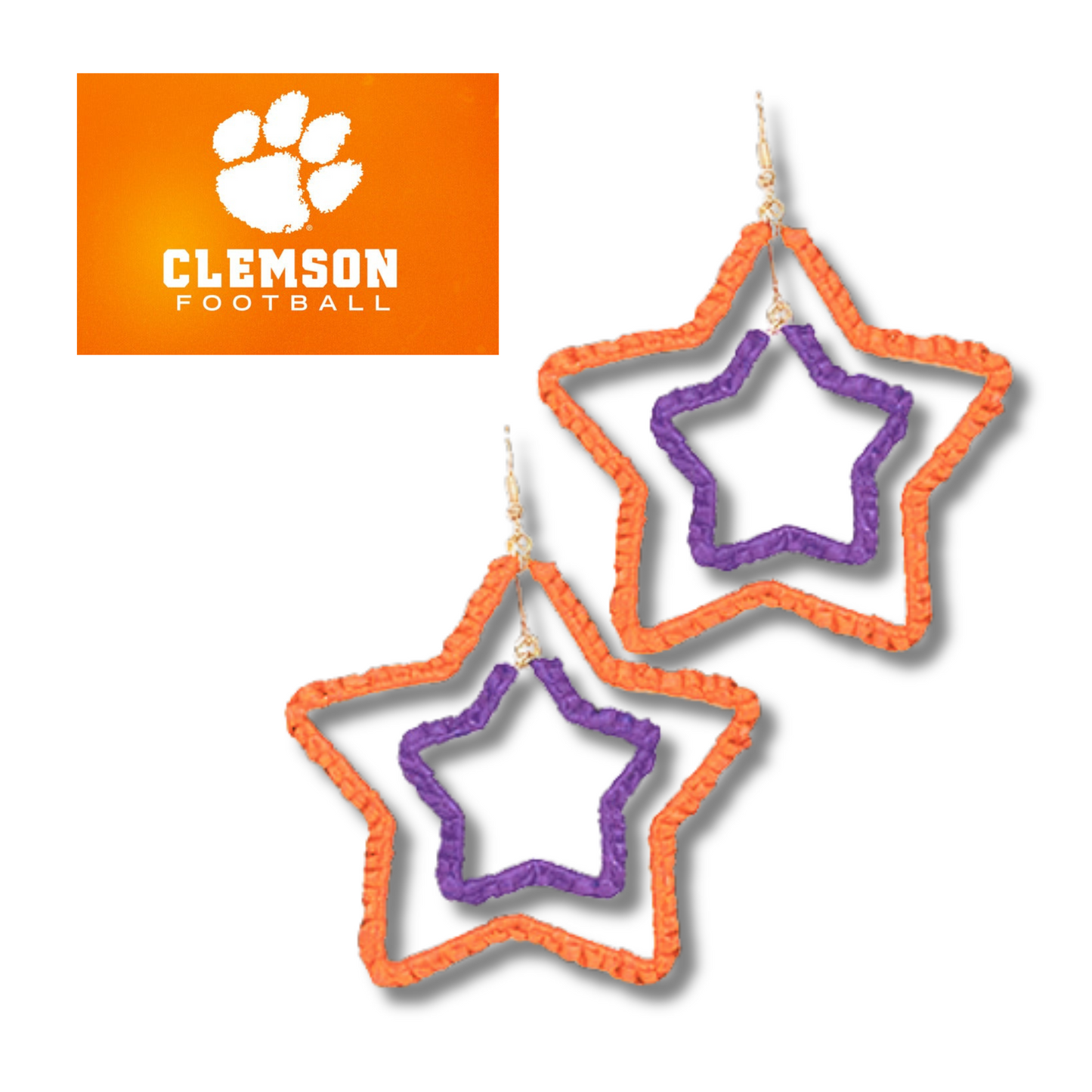 Clemson Tigers College Football Raffia Orange Purple Star Earrings