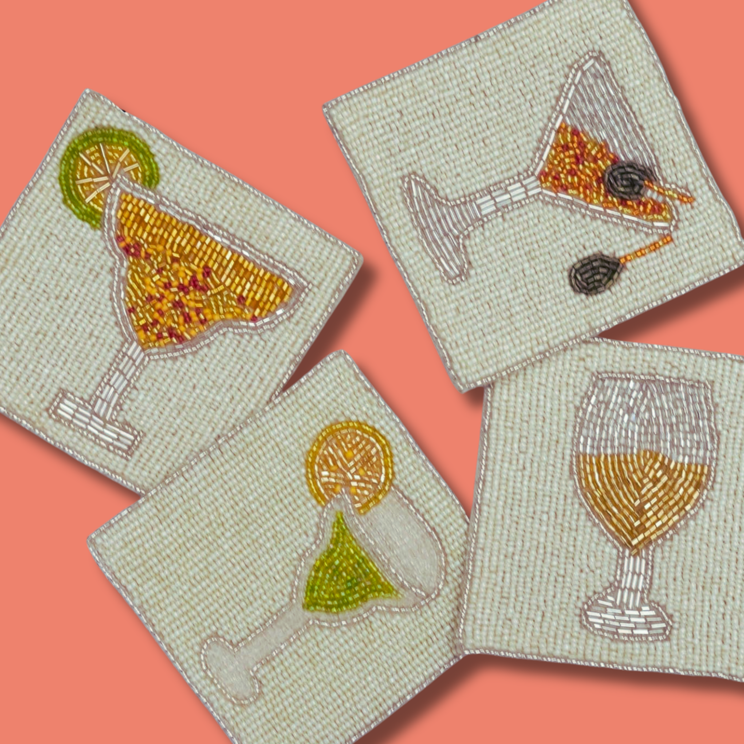 Cocktail Theme Beaded Set of 4 Coasters