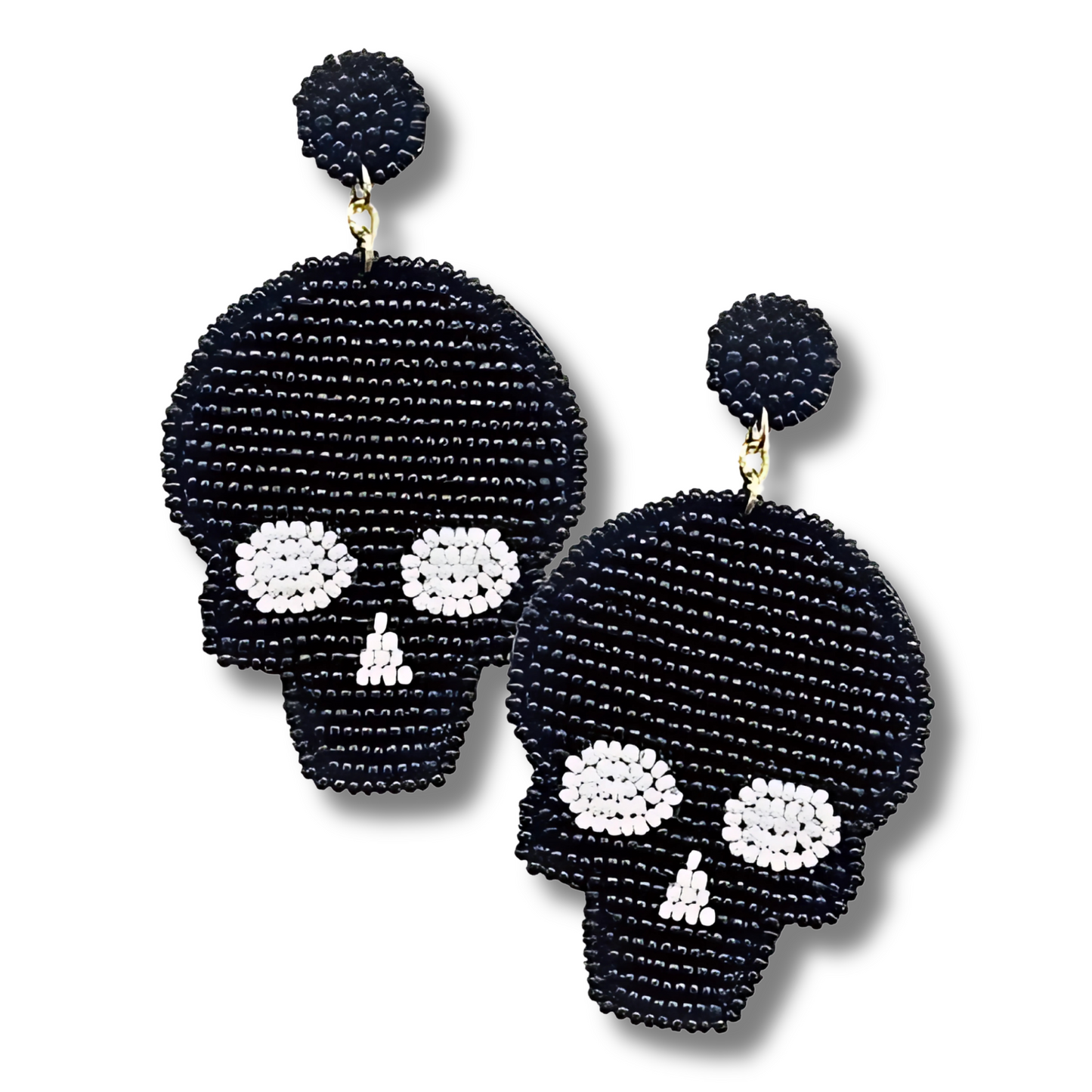 Black Shadow Skull Spooky Halloween Beaded Earrings