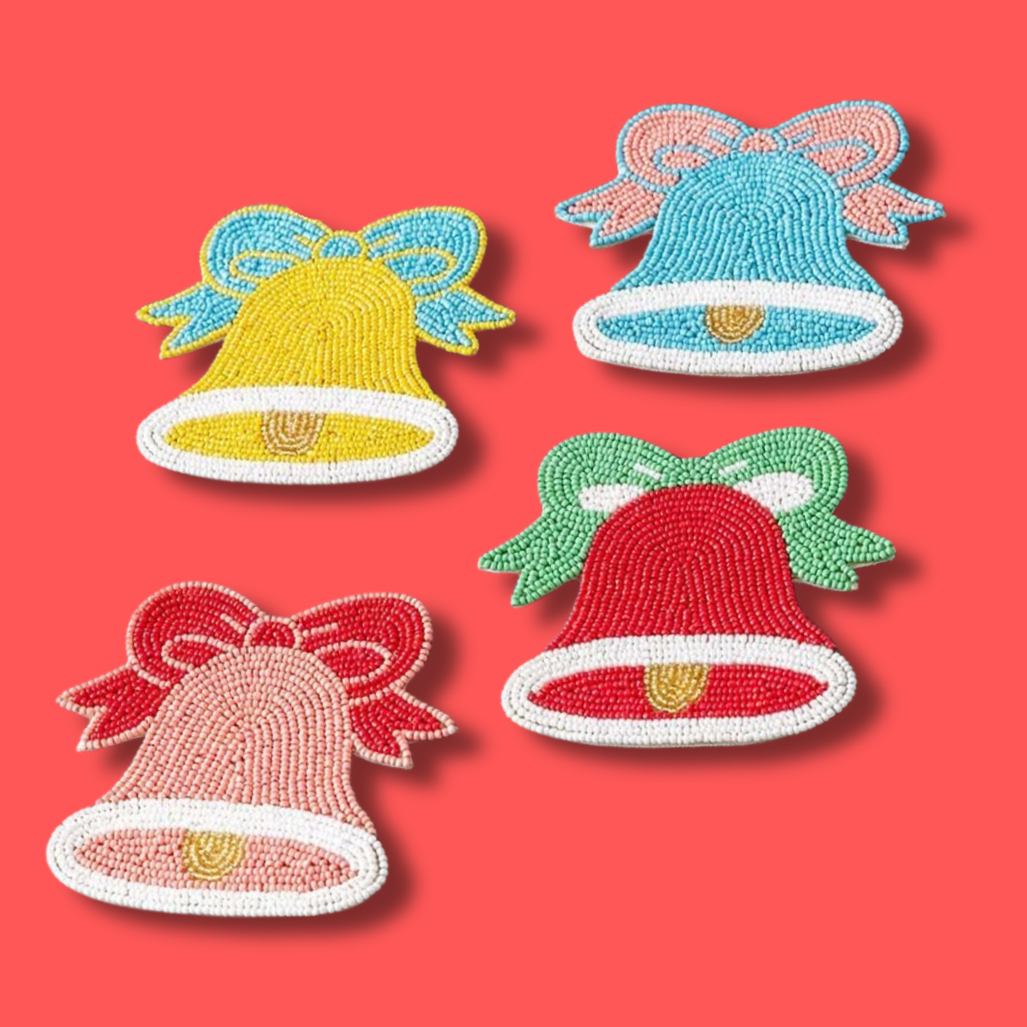 Holiday Bells Beaded Set of 4 Coasters