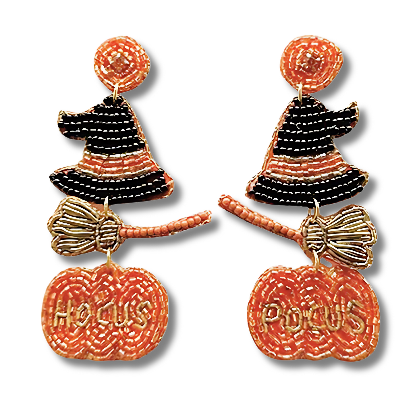 Halloween Witch Hocus Pocus Pumpkin Seed Beaded Earrings
