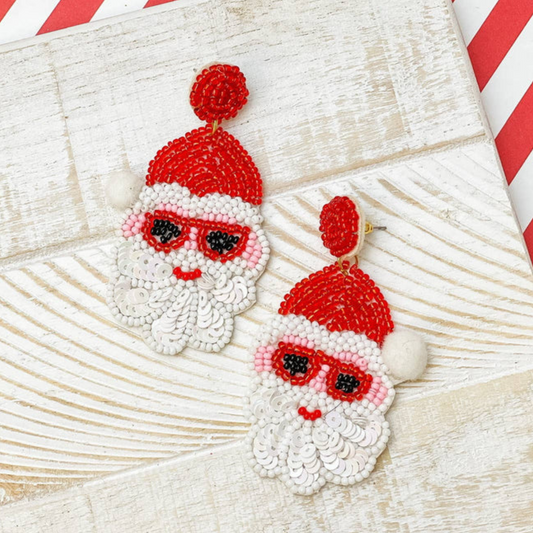 Sunglasses Santa Seed Beaded Christmas Earrings