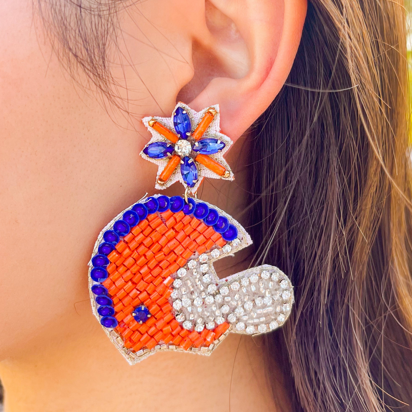 Auburn AU Football Team Colors Beaded Crystal Helmet Earrings