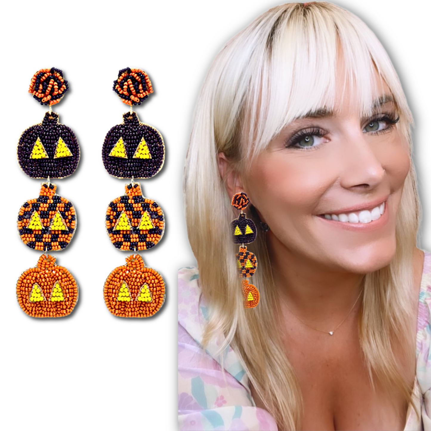 Jazzy Jack-O-Lantern Halloween Theme Beaded Earrings