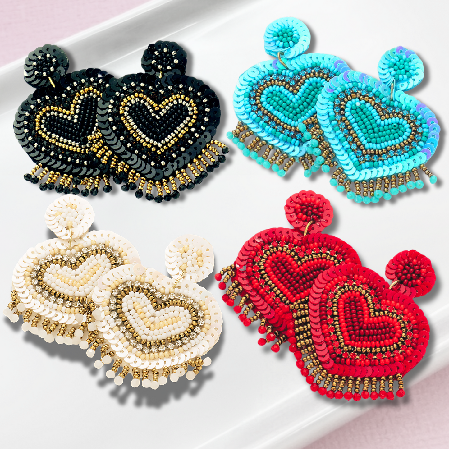 Sparkle Sequin Beaded Fringe Statement Earrings