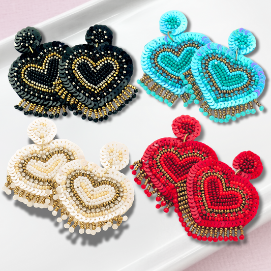 Sparkle Sequin Beaded Fringe Statement Earrings