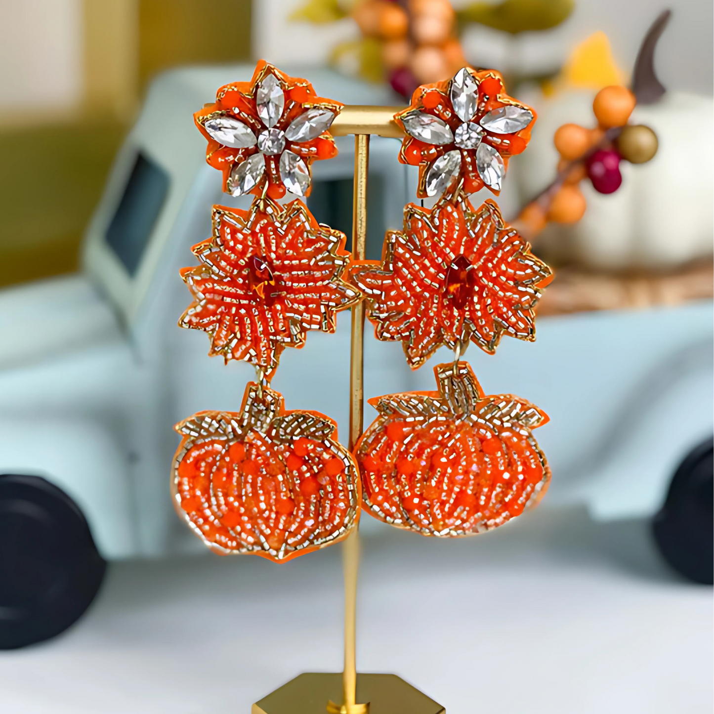 Austrian Crystal Pumpkin Patch Seed Beaded Earrings