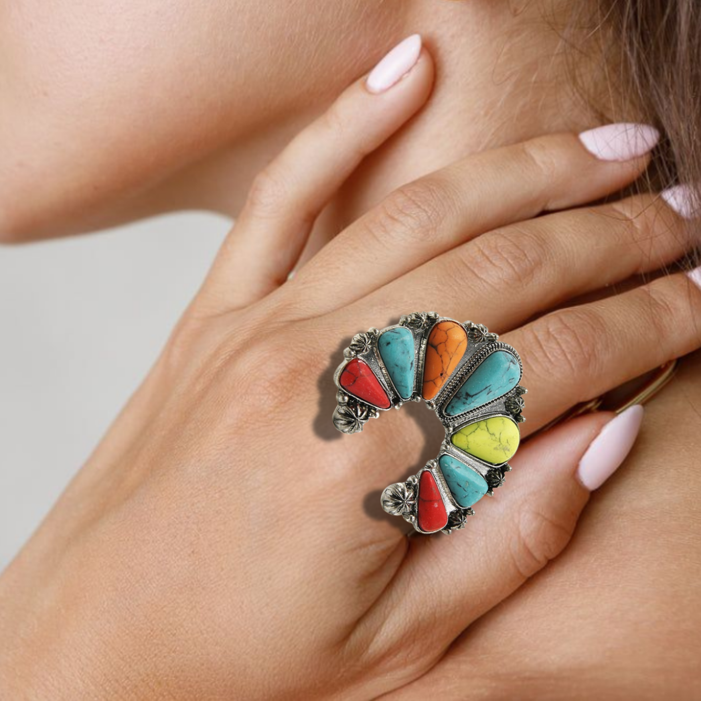 Colorful Stone Squash Blossom Ring