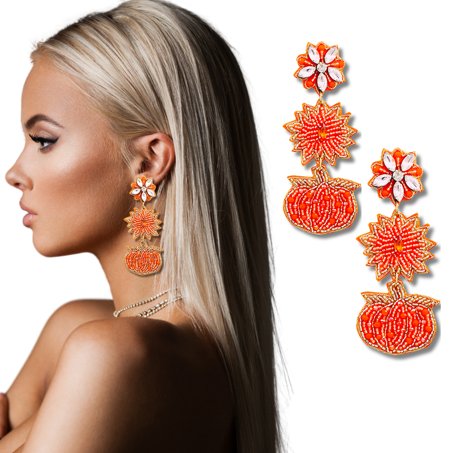Austrian Crystal Pumpkin Patch Seed Beaded Earrings