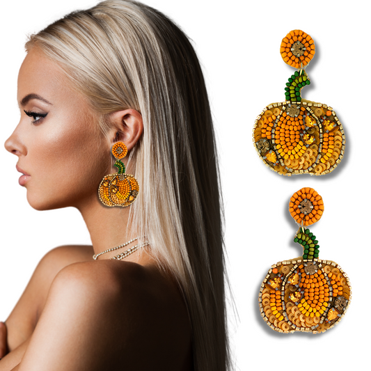 Crystal Covered Pumpkin Beaded Autumn Earrings