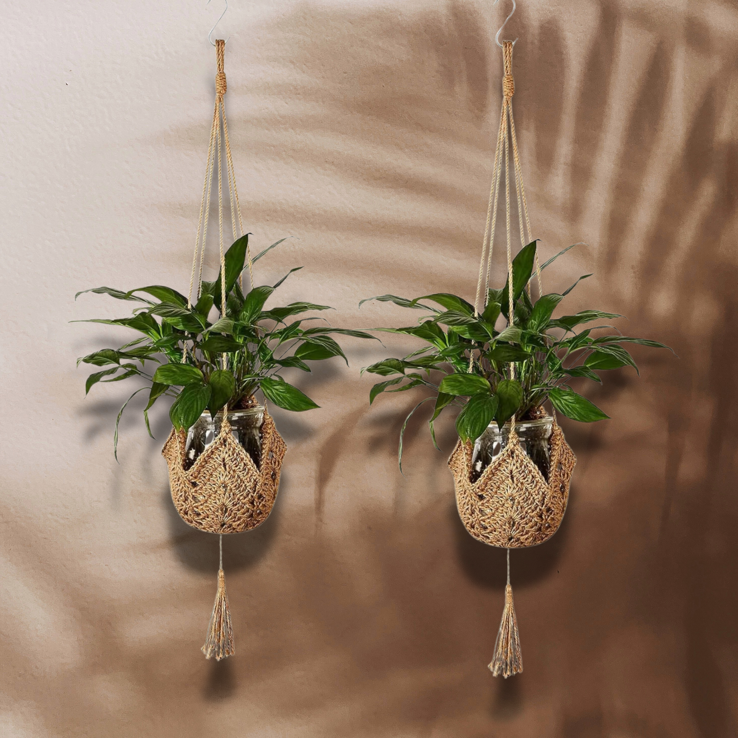 Set of 2 Woven Jute Boho Plant Hangers