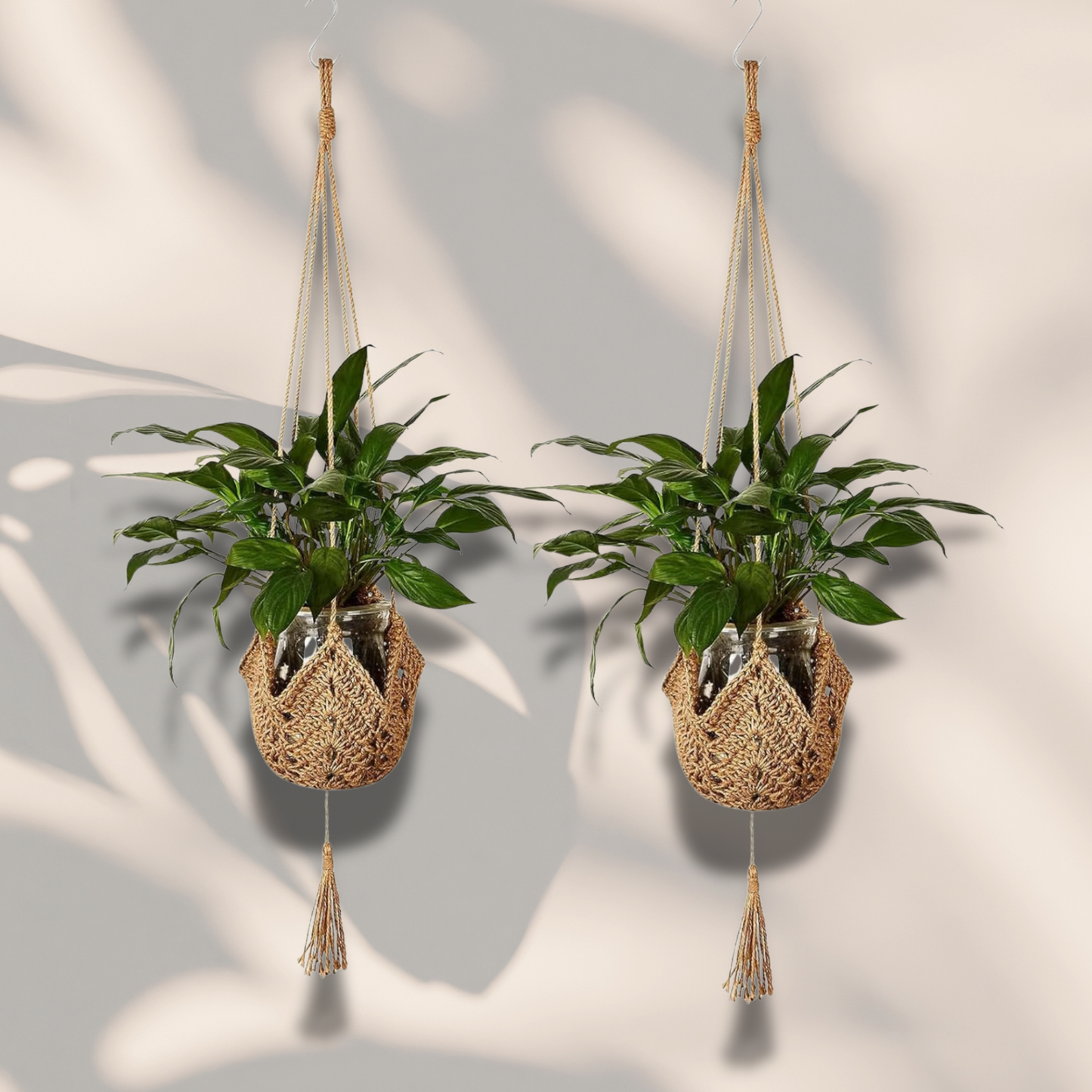 Set of 2 Woven Jute Boho Plant Hangers
