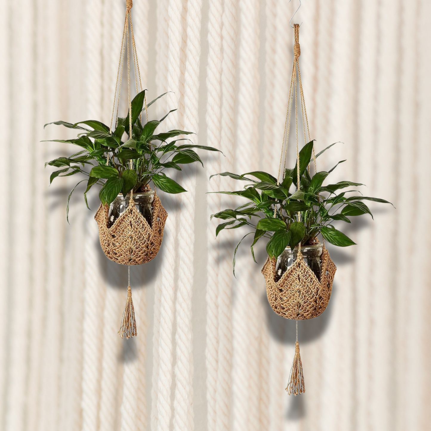 Set of 2 Woven Jute Boho Plant Hangers