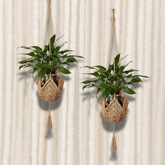 Set of 2 Woven Jute Boho Plant Hangers