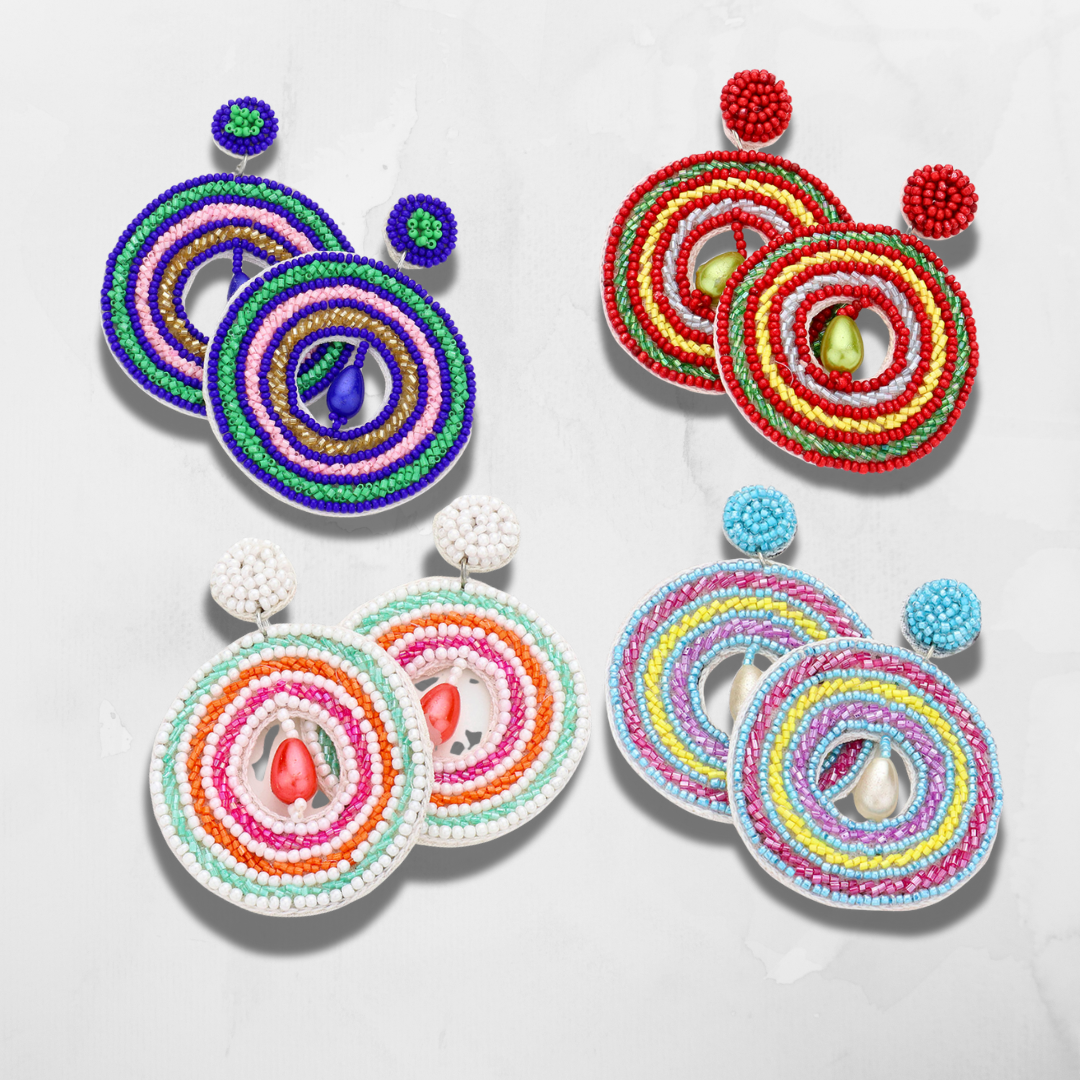 Lyla Boho Style Beaded Pearl Drop Circle Earrings