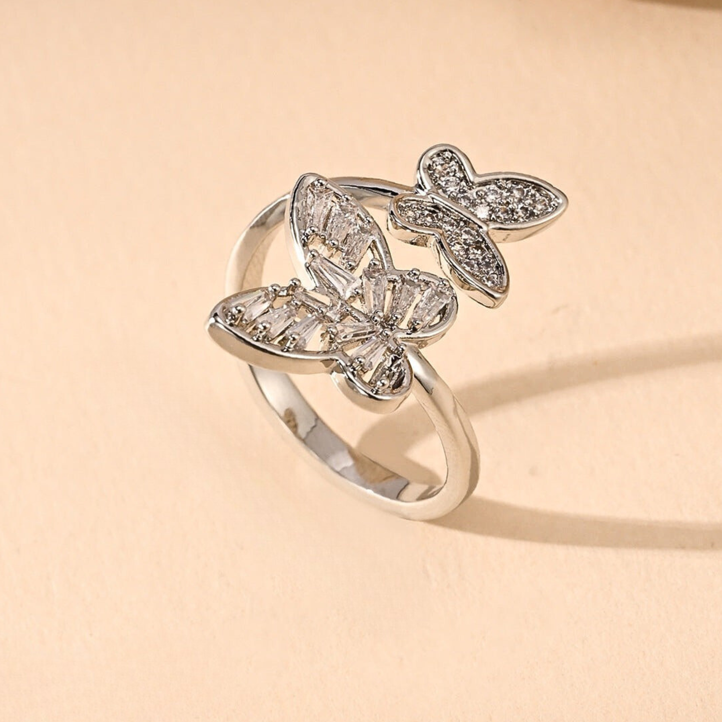 Double Butterfly Cubic Zirconia Ring