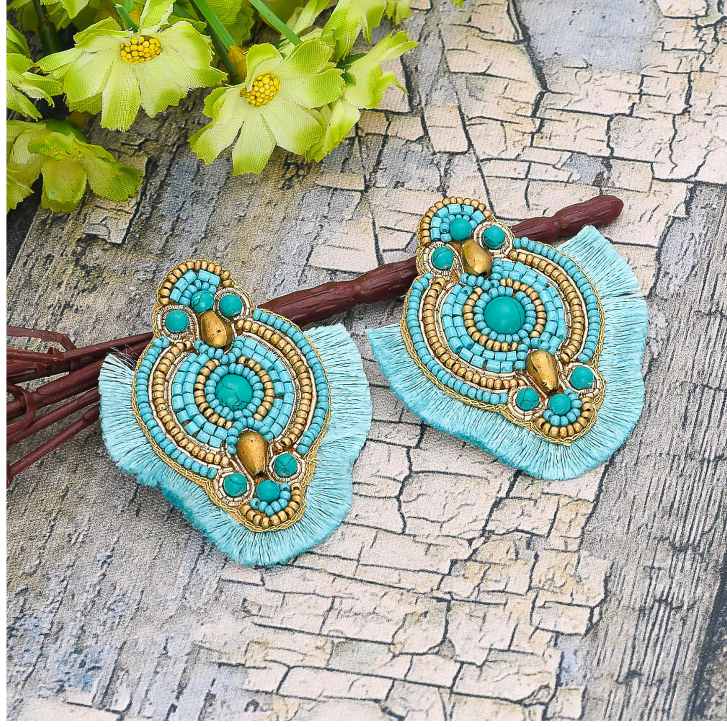 Boho Tassel Trimmed Multi Beaded Earrings