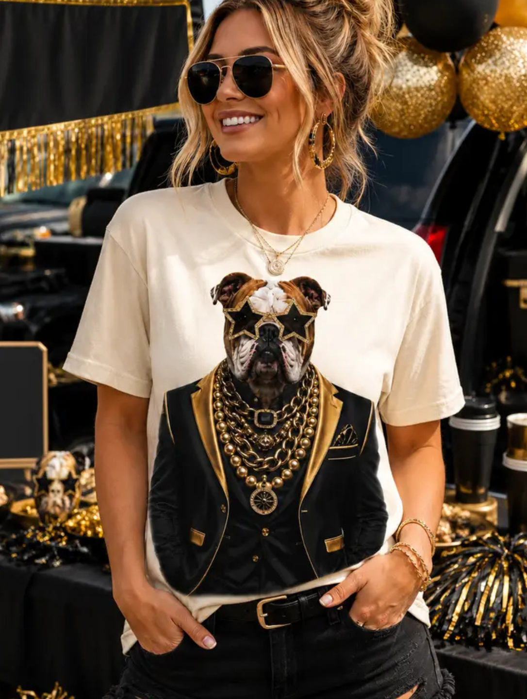 Football Black Gold Team Colors Crystal Accent Gameday T-Shirt