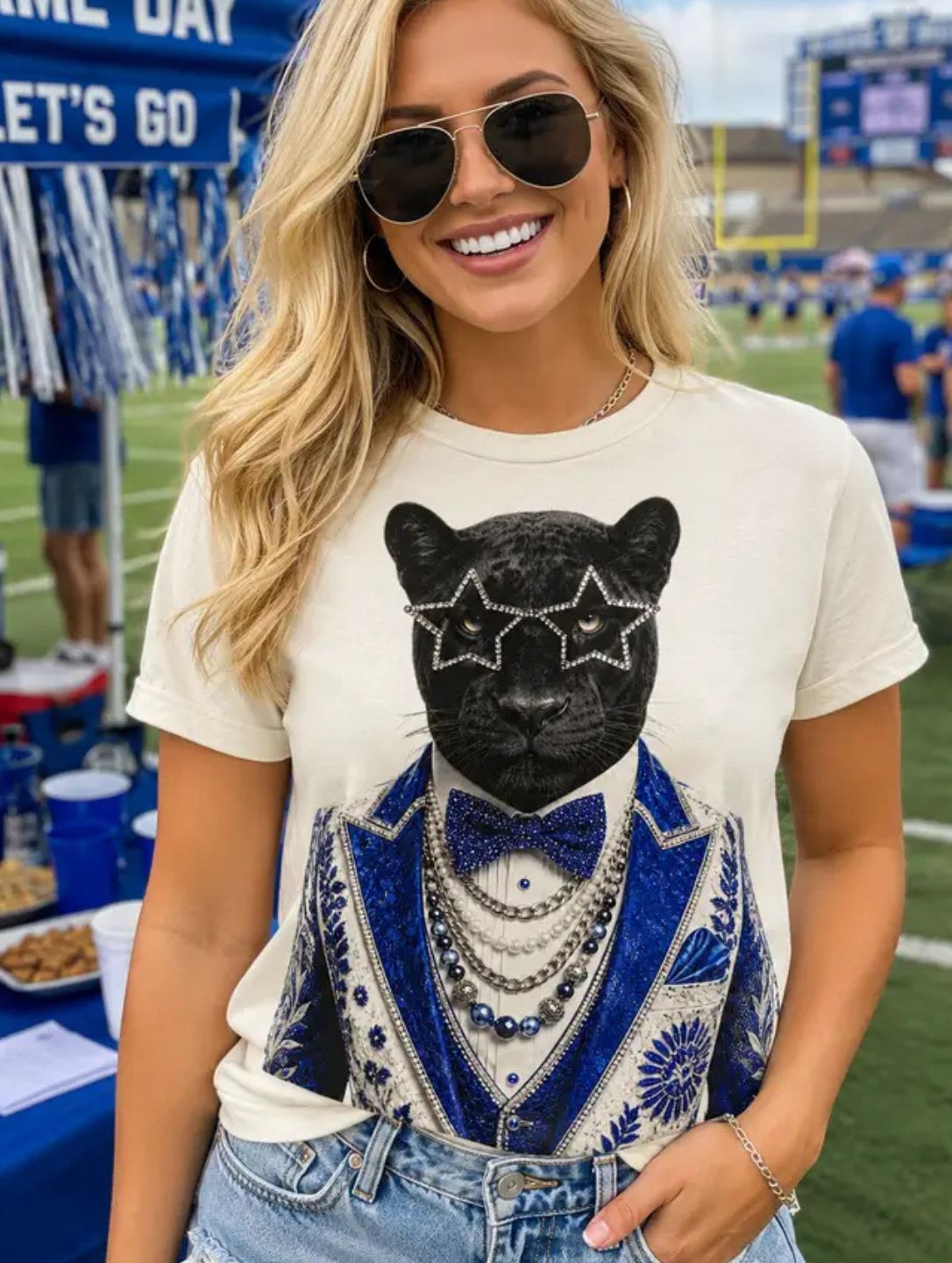Football Black Panther Team Mascot Crystal Gameday T-Shirt