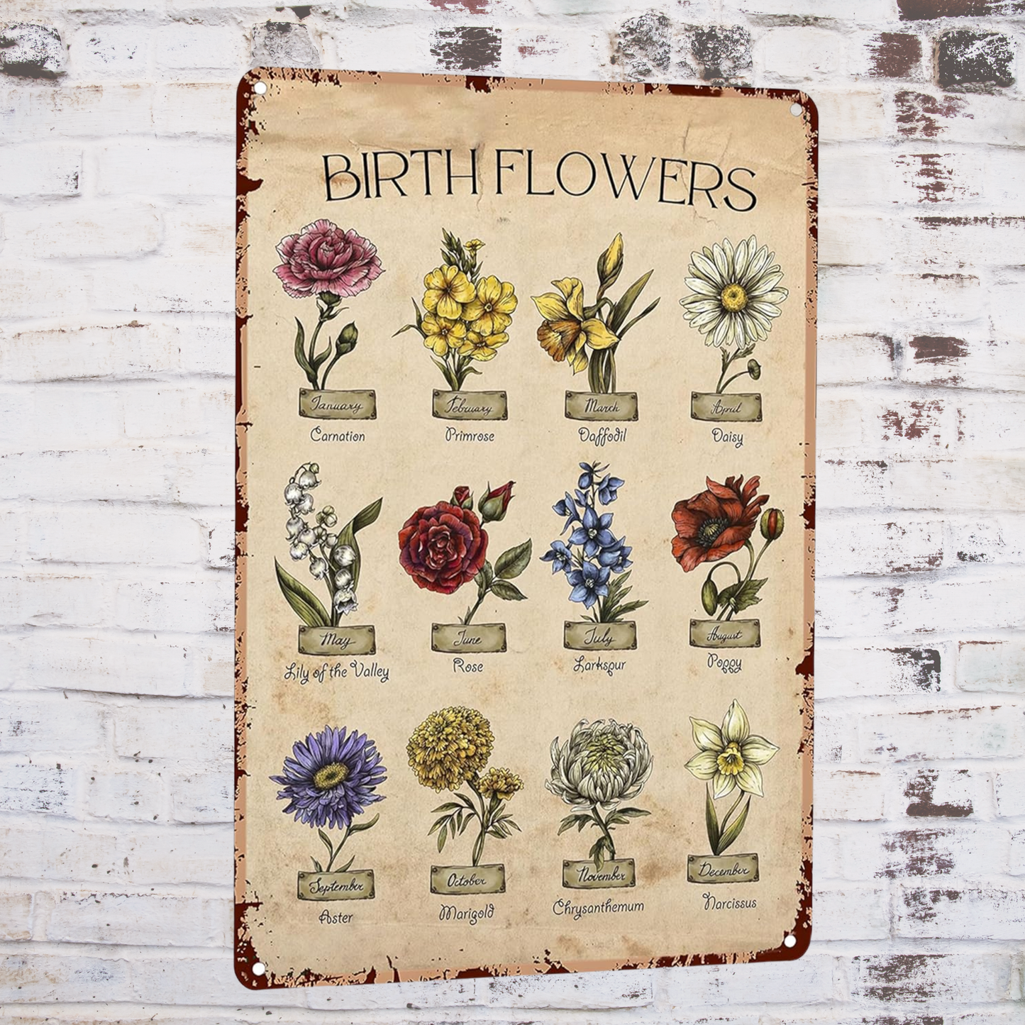 Birth Flowers Metal Gardeners Gift Sign