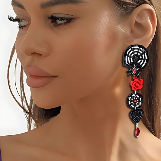 Spider Web Rose Potion Seed Beaded Crystal Goth Spell Earrings