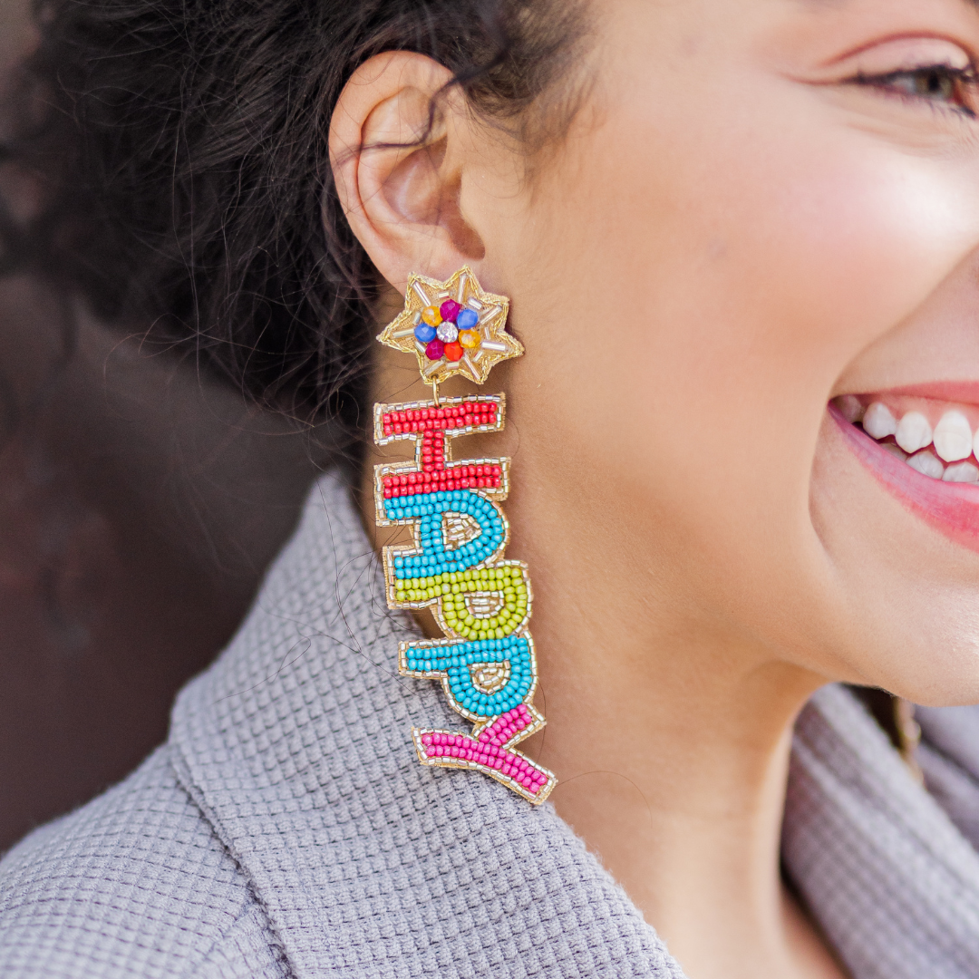 HAPPY BIRTHDAY Celebration Gift Beaded Rhinestone Earrings