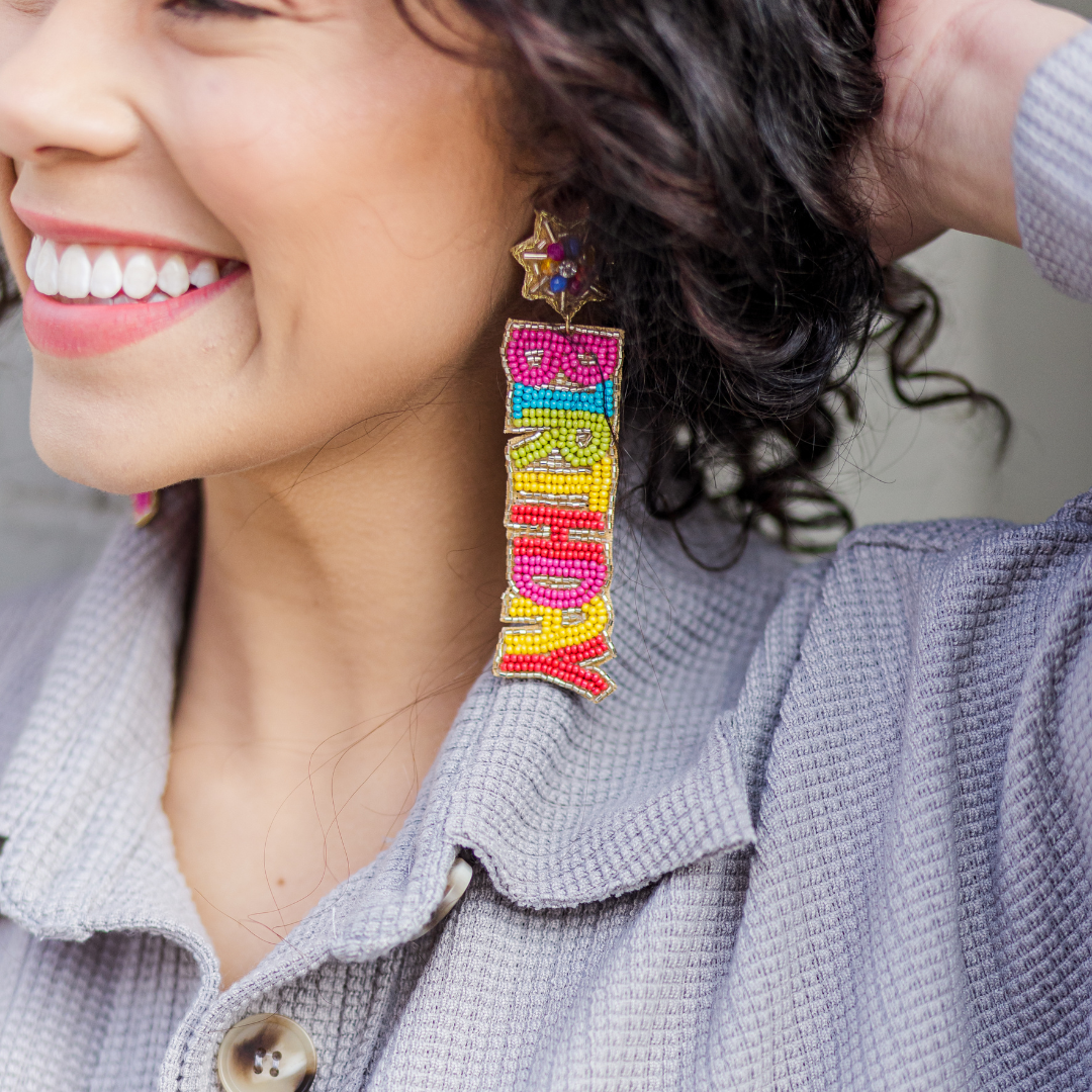 BIRTHDAY QUEEN Gift Beaded Celebration Day Earrings