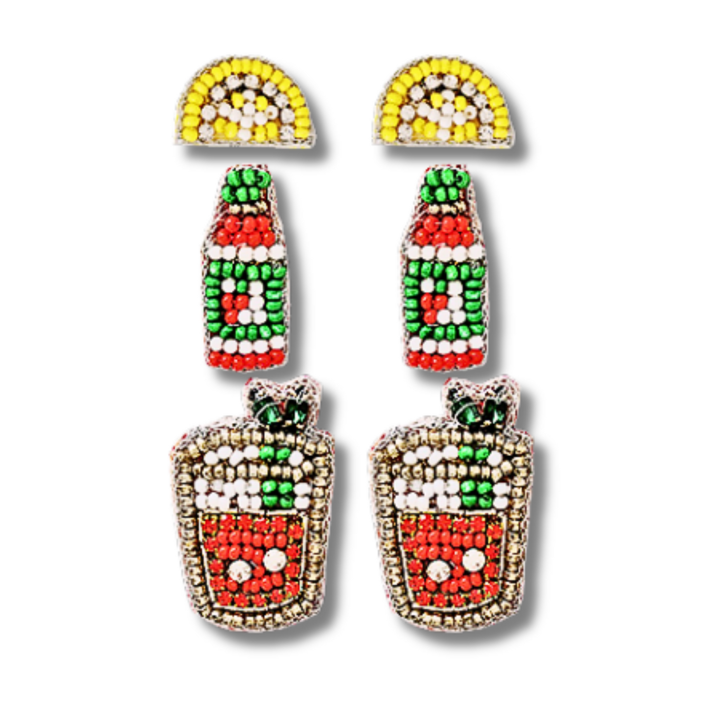 3 PC SET Spicy Bloody Mary Cocktail Beaded Stud Earrings
