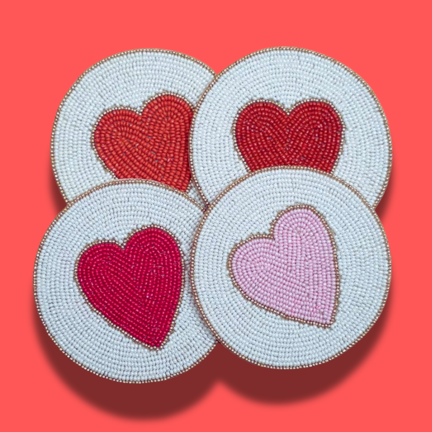 Heart to Heart Beaded Set of 4 Coasters