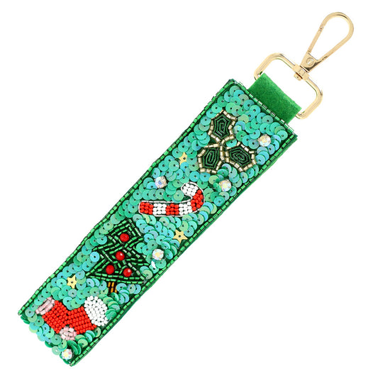 XMAS Theme Beaded Green Lanyard Keychain