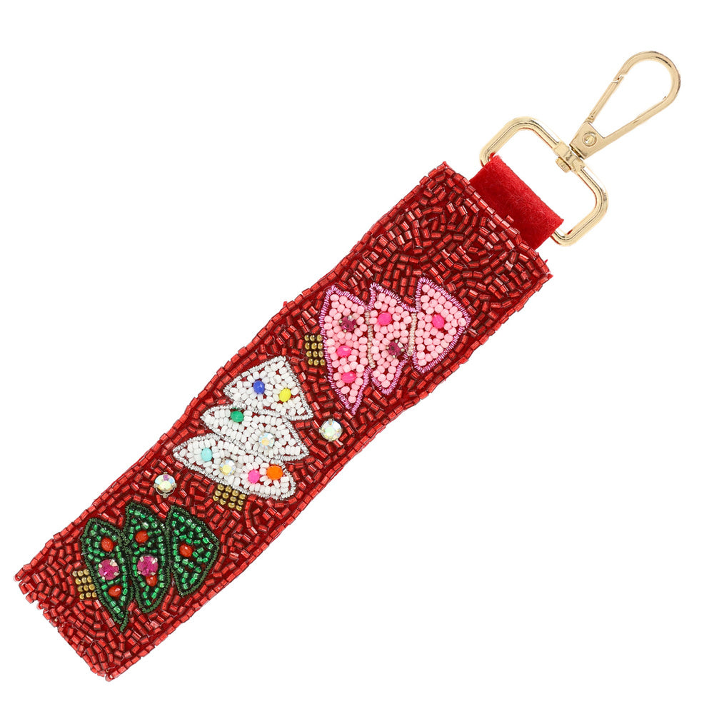 XMAS Tree Beaded Red Lanyard Keychain