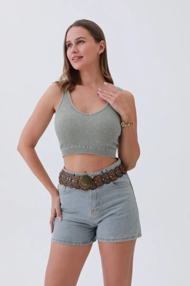 Rustic Dual-Tone Western Belt – Distressed Disc Buckle🤠✨ Leto Collection